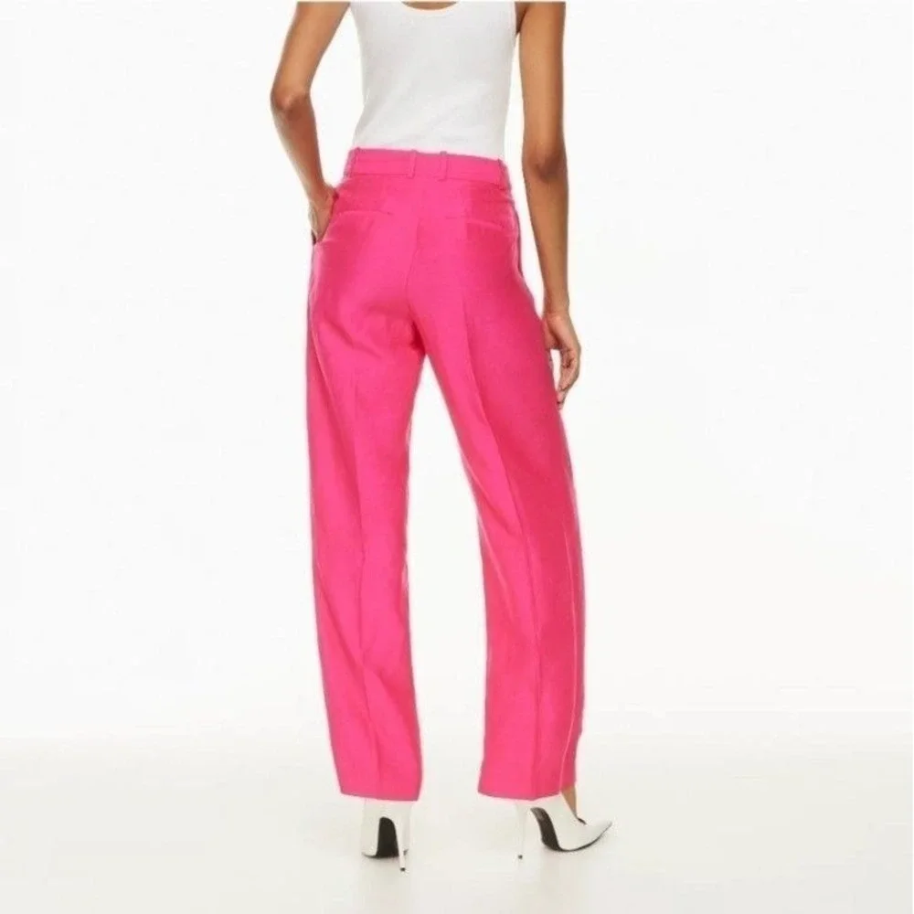 Aritzia Babaton Pleated Linen Pant Agency Eros Hot Pink Career Chic Boss Size 4